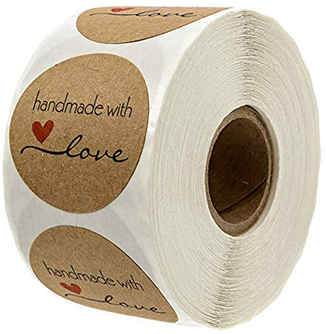 Malayas - 500 Stück 1 Rolle Cartoon Handarbeit mit Liebe Runde Back-Aufkleber selbstklebend Etikett Dekoration für selbstgemachte Geschenke 1 Rolle