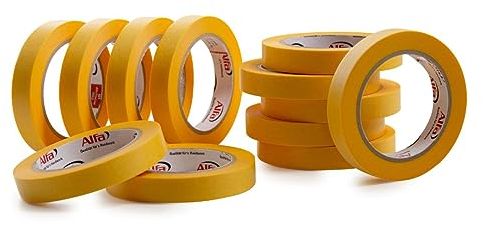 Alfa 12x FineLine GOLD Washi Tape 18 mm x 50 m Profi-Qualität dünnes imprägniertes japanisches Reispapierband PREMIUM-Klebeband