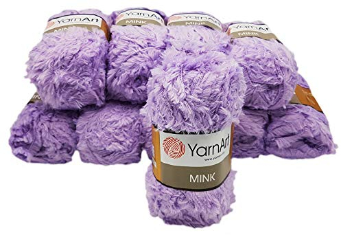 YarnArt Mink 10 x 50 Gramm Plüschgarn, Fransengarn, 500 Gramm Paket Wolle (Flieder 350)