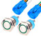 Gebildet 2Piezas 16mm Momentáneo Pulsador de Botón Acero Inoxidable, Impermeable ON/Off 12V-24V 5A LED 1NO1NC SPDT Botón con Enchufe de Cable(LED Verde)