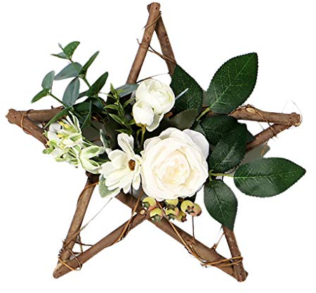 ACMEDE Deko Kranz Wandkranz, 30 cm Frühling Türkranz, Handgefertigt Kranz Für Outdoor Türkranz, Indoor Outdoor Kranz Für Die Haustür, Künstlicher fünfzackiger Sternkranz Rose