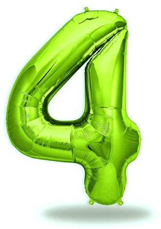 FUNXGO® folienballon zahl 4 Grün - Riesenzahl Ballon ca.100 cm - Luftballon Zahl 4 - fliegt mit Helium - zum 4. Geburtstag, Hochzeit, Jubiläum, Fest, Party Dekoration - Ballon 4 Grün