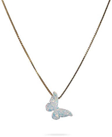 White Opal Butterfly Necklace Gift for Women Girl Delicate Opal jewelry Gold Filled Box Chain