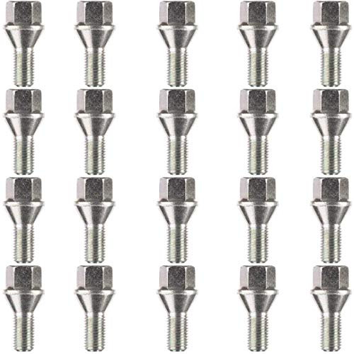 Ellis Excellence Set di 20 bulloni per cerchi in lega, M12 x 1,5, sede conica, filettatura 26 mm, compatibili con auto BMW (argento)