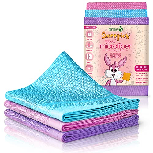 Swoopies® [Juego de 3 Paños de Microfibra Multiusos | Paños de Limpieza sin Rayas | sin detergente | Escamas de Pescado, paño de Limpieza instantánea, baño, Cocina, Coche | 60x40cm