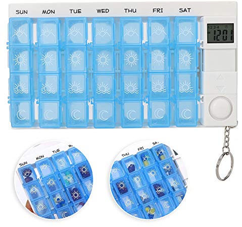 Electronic Pill Timer Reminder Dispenser 7 Day Pill Case, Electronic Pill Timer Reminder Automatic Medication Reminder Dispenser Pill Storage Box (Blue)