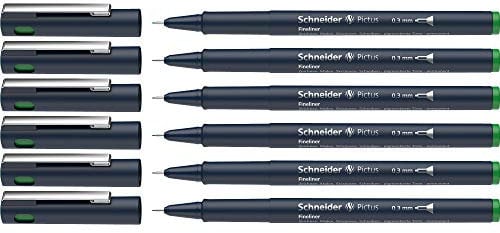 Schneider Pictus Fineliner (Strichstärke 0,3 mm, dokumentenechte Pigmentliner, metallgefasste Spitze, Gehäuse aus 85% recyceltem Kunststoff) 6er Pack, grün