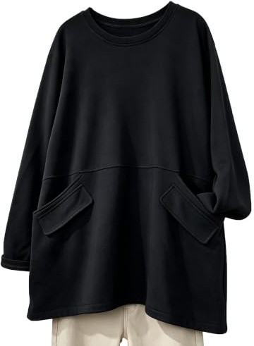 FTCayanz Donna Manica Lunga Camicia Girocollo Oversize Felpa Casual Tunica Pullover Top con Tasche