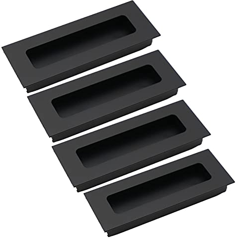 BOZONLI 4 Stück Muschelgriff Schiebetür Einlassgriff Schiebetürgriff Aluminiumlegierung Griffmuschel Verdeckt Griffe Schwarz 111 x 42 mm