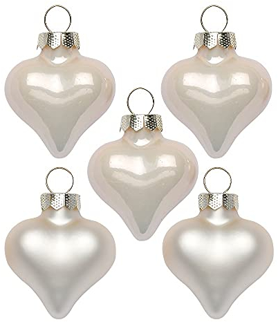 Inge Glas Magic Mini-Weihnachtskugeln Herz | 8 Herzen 4cm aus Glas | in Karton-Box (Champagne | Champagner beige)