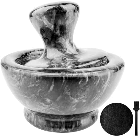 ZHAOHUA Juego de mortero y mortero de mármol con cepillo, trituradora de píldoras en forma de hongos, molinillo de hierbas especias, para condimentos, polvo de pesto, 4.1 pulgadas, fácil de