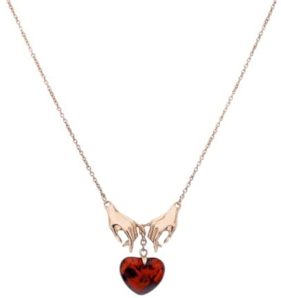 Halskette Damen in Silber 925 Rose Gold vergoldet mit Bernstein Herz, Herz Bernstein Anhänger mit Kette, Partners Geschenk, Valentinstag Geschenke
