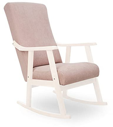 ECO SILLA Y DESCANSO Mecedora Mod. Torino. Sillon, balancin, Mecedora Especial Lactancia, Antimanchas, Madera Haya Maciza. Fabricado en España. (Blanco 2)