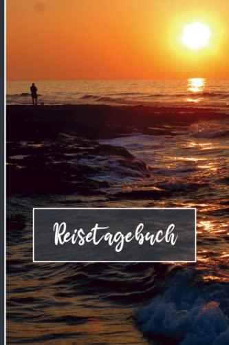 Reisetagebuch: Fischer am Meer mit Sonnenuntergang, orange, 15,24 x 22,86 cm (6 x 9)