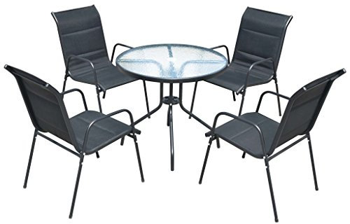 Chenshu 5-TLG. Garten-Essgruppe, Gartentisch Mit Stühlen Set, Gartenmöbel Set, Sitzgarnitur Garten, Esstisch Stühle Set, Gartensitzgruppe, Terassen Möbel, Garten Möbelsets, Stahl Schwarz