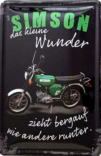 vielesguenstig by Robby Wanka Blechschild Schild 20x30cm - Simson das kleine Wunder zieht bergauf wie andere runter S51 Moped DDR