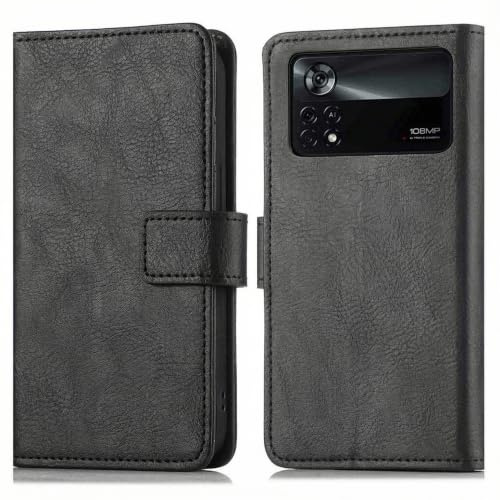 iMoshion Bookcase Hülle kompatibel mit Xiaomi Poco X4 Pro 5G– Luxuriöse Handyhülle – Handytasche in Schwarz [Mit Ständer, Platz für 3 Karten, Magnetverschluss]