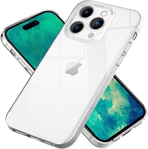 NALIA Transparente Silikonhülle für iPhone 14 Pro Max - rutschfest - Hülle | Micro-Dot Rückseite ohne Wasserflecken, Stoßabsorbierende Ecken, Griffiges TPU-Material, Präzise Tasten, GLAZE