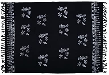 SAIVONA Pareo Sarong Strandtuch Damen - Wickelrock Strand - Handtuch Blickdicht als Wickeltuch oder Handtuchkleid und Wickelkleid Damen - Handarbeit aus Fair Trade Herstellung Batik Strand Schwarz