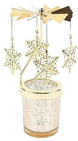 Schneeflocke Teelicht Karussell Windlicht Glas Teelichthalter Gold Teelichtglas Rotierender Kerzenhalter Eisen Metall Kerzenständer für Valentinstag Deko Hochzeit Dekoration Wohnzimmer Tischdeko