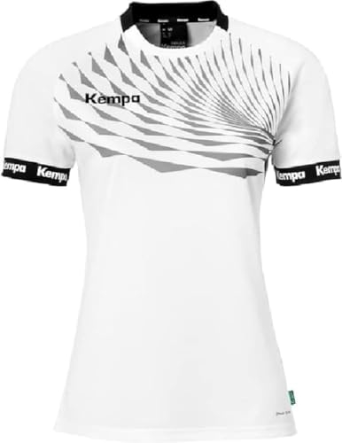 Kempa Wave 26 Shirt Women Damen Mädchen Sportshirt Kurzarm T-Shirt Funktionsshirt Handball Gym Fitness Trikot - elastisch und atmungsaktiv - taillierter Schnitt, Weiß/Grau, XL