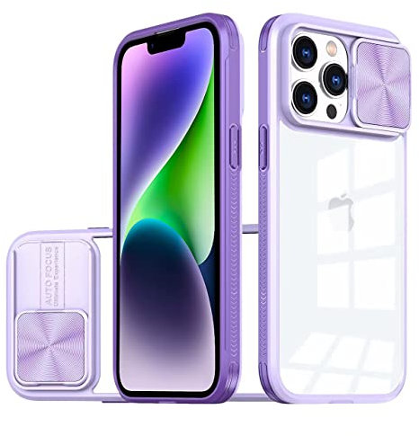 LIUKM Cover per iPhone 14 Plus Custodia, Scorrevole Protezione Fotocamera Ultra Sottile Leggero Hard PC Back Cover e TPU Bumper Protettiva Case [Antiurto Antiscivolo AntiGraffio] - Viola