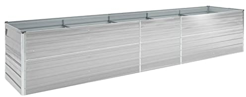 Festnight Hochbeet Metall Groß 400x80x77 cm Grau Hochbeete für Garten Pflanzkübel Verzinkt Stahl Balkon Terrasse Pflanzkasten Blumenkasten Draußen Pflanzbeet Blumenbeet Gemüsebeet