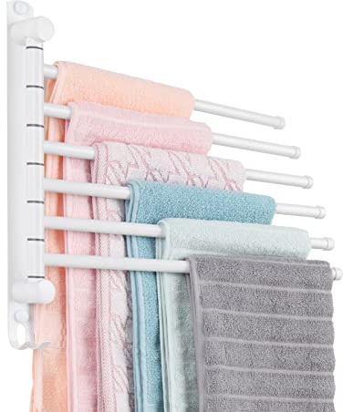 SCDGRW Porte-serviettes pivotant à 6 bras – Support mural rotatif à 180°, acier inoxydable 304, accessoires de salle de bain très résistants, organisateur de serviettes peu encombrant pour salle de