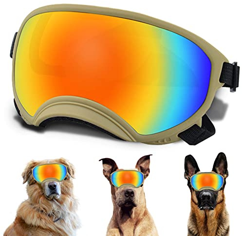 Dog Sunglasses, Dog Goggles with Adjustable Strap, UV Protection, Windproof, Suitable for Large Medium-Dogs, Dogs Eyes Protection