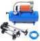 Compresseur d'air avec 4 trompettes 12 V 150 PSI Kit de klaxon d'air avec réservoir de 6 l, bleu, pour véhicules, moteurs de voiture et pneus de vélo