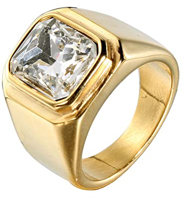 HIJONES Herren Stein Ring Edelstahl Große Quadratische Zirkonia Vintage Statement Ringe Gold Weiß Größe 62