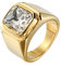 HIJONES Herren Stein Ring Edelstahl Große Quadratische Zirkonia Vintage Statement Ringe Gold Weiß Größe 62