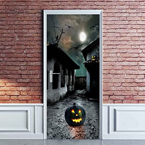 Autocollant De Porte Intérieure Effet 3D Trompe L'Oeil Autocollant De Porte Autocollant Affiche Murale Halloween 77 X 200 Cm Accueil Autocollant De Porte Étanche Amovible Art