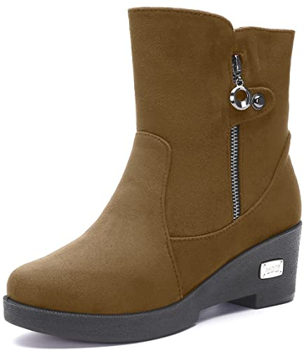 Gaatpot Scarpe Invernali Donna Stivali Caldo Pelliccia Stivaletti da Neve Stivaletto con Zeppa Boots Comodo Eleganti Marrone EU40=CN41