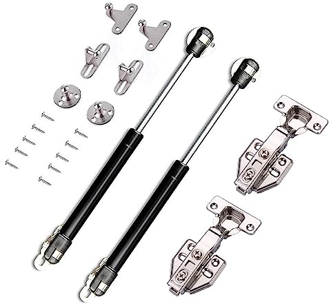 2 Pcs 18lb/80N Black Soft Close Gas Spring Cabinet Door Gas Pump, 2Pcs Stainless Steel Full Overlay Cabinet Door Hinges Kitchen Cupboard Hinge with Screws