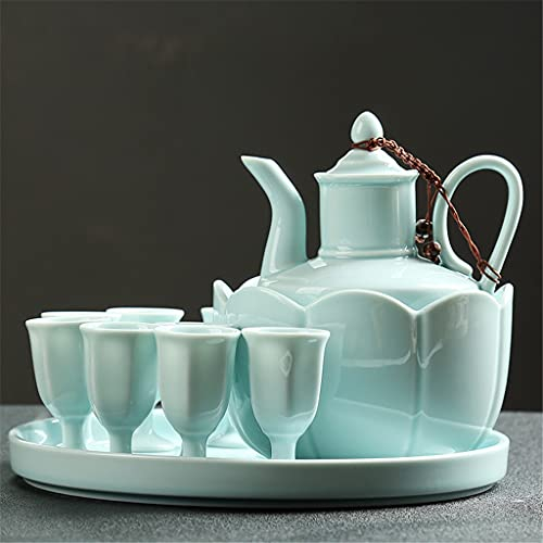 BODHIS Celadon Service à vin en céramique Flasque Chaude Petit Verre Petite Tasse à vin Chauffe-vin et Verre Blanc (B)