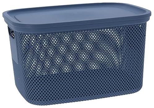 Muddy Hands Decorative Plastic Storage Box with Lid Home Kitchen Bedroom Bathroom Office Stackable Lidded Basket Container (18 Litre, Blue)