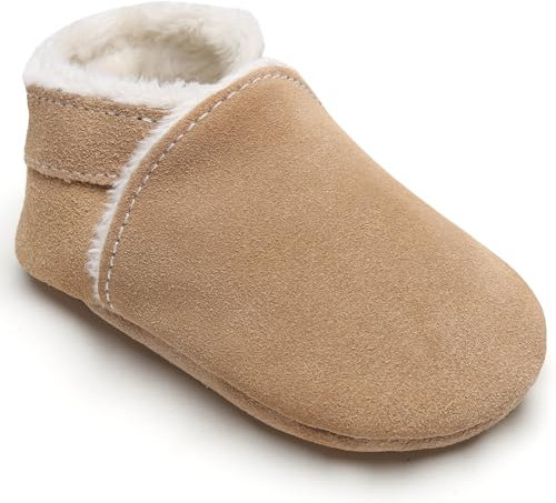 IceUnicorn Krabbelschuhe Baby Winter Lauflernschuhe Baby Gefüttert Lederschuhe Babys Weiche Leder Wildledersohlen Lederpuschen(NR Khaki, 6-12 Monate)