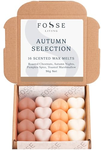 Autumn Selection Soy Wax Melts 16 Pack | Toasted Marshmallow, Pumpkin Spice, Autumn Nights & Roasted Chestnuts | Natural, Vegan & Plastic Free | Up to 96 Hrs Scent | Handmade in UK – Fosse Living