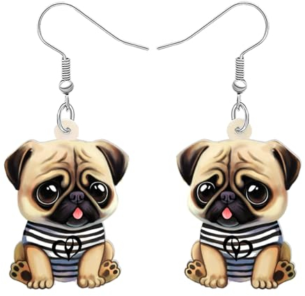 DALANE Acryl Niedlich Mops Hund Ohrringe Baumelnd Tropfen Anime Welpen Haustiere Schmuck für Frauen Mädchen Kinder Mops Liebhaber Charms Geschenke Party (Braun)