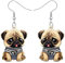 DALANE Acryl Niedlich Mops Hund Ohrringe Baumelnd Tropfen Anime Welpen Haustiere Schmuck für Frauen Mädchen Kinder Mops Liebhaber Charms Geschenke Party (Braun)