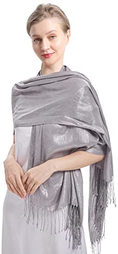 RonFoxi Glitzernde metallische Schals und Wickeltücher für Damen, glitzernd, Pashmina-Schal, Schal für formelle Abend- und Partykleider, C-new Dunkelgrau, 29*79