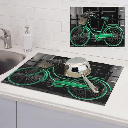 Grüne Fahrrad-Abtropfmatte, groß, 45,7 x 61 cm, Abtropfmatten für Küche, Theke, super saugfähig, schnell trocknend, Kaffeematte, Geschirrunterlage, Geschirrmatte