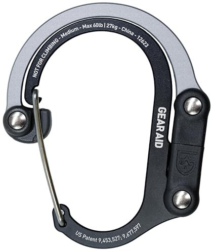 GEAR AID HEROCLIP Carabiner Gear Clip and Hook (Medium) for Camping, Backpack, Suitcases and Garage Organization, (Black & Gray, M)