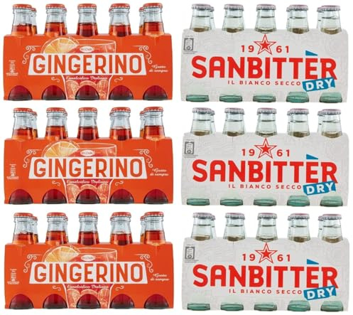 60er-Pack Testpaket San Bitter Dry Weiß + Gingerino Recoaro Erfrischendes alkoholfreies Getränk,Italienischer Aperitif,10cl Einweg-Glasflasche