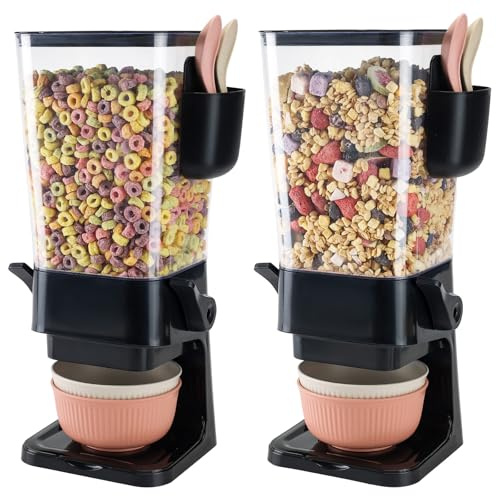Osacoe Cereal Dispenser Countertop Black 2 Pack with Bowls Spoons Cutlery Box,5.5 QT Dry Food Dispenser Snack Organizer Containers Storage for Pantry Kitchen Organization Oatmeal Nut Granola Candy