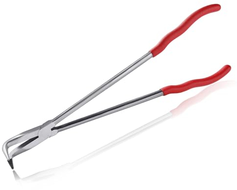 SPEEDWOX 15-Inch 90 Degree Needle Nose Pliers - Extra Long, Carbon Steel, Red, Ergonomic Grip