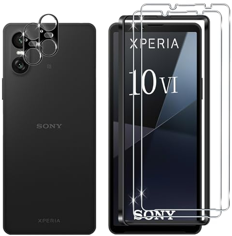 Lutree per Sony Xperia 10 VI Vetro Temperato, 2+2 Pezzi Pellicola Protettiva+ Pellicola Fotocamera (Nera), Durezza 9H Anti-Impronte Anti-Graffio HD Senza Bolle Protezione Schermo