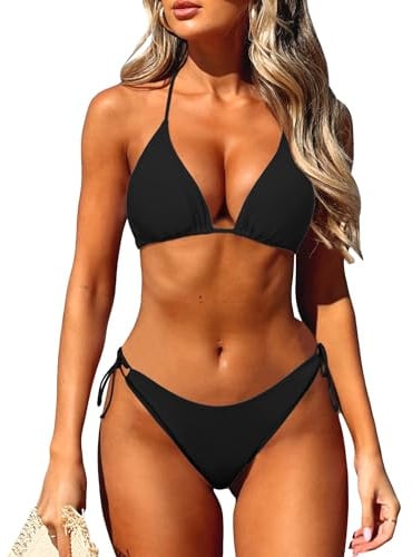Coloquin Women's Bikini Sets Sexy Halter Triangle Bikini Two Piece Swimsuit Bathing Suit