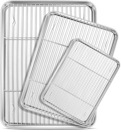 E-far Backblech mit Kühlgitter Set (3 Pfannen + 3 Gestell), 16/12,5/9,3 Zoll